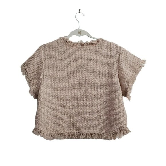 Cupcakes and Cashmere Top Womens Small Pale Pink Justeen‎ Raw Edge Tweed Blouse - Picture 2 of 9